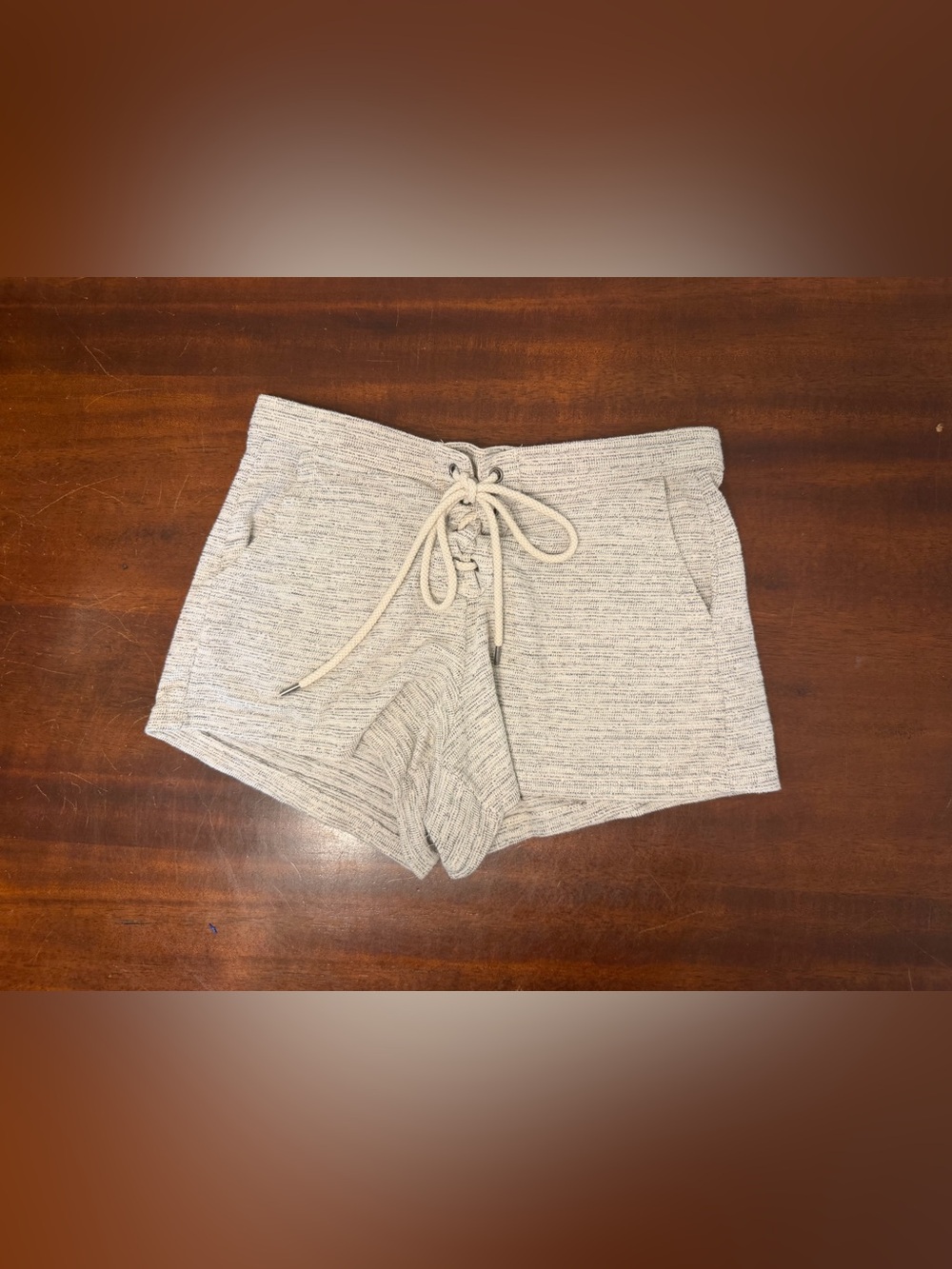 aerie Heathered Light Gray Lace-Up Knit Shorts